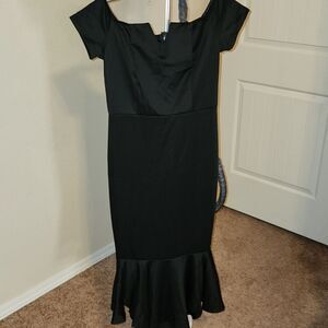 NO Designer Black Mermaid Asymmetrical Dress Off-Shoulder NWOT